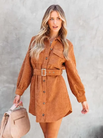 Robe Chemise Velours Côtelé