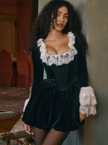 Robe Velours Dentelle