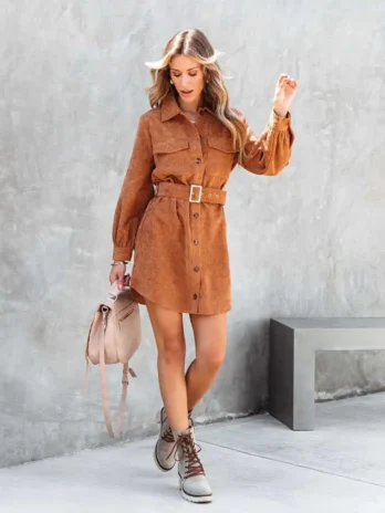 Robe Chemise Velours Côtelé