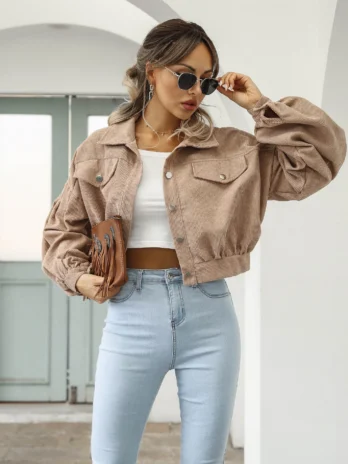 Veste Velours Camel Femme