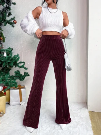 Pantalon Velours Bordeaux Femme
