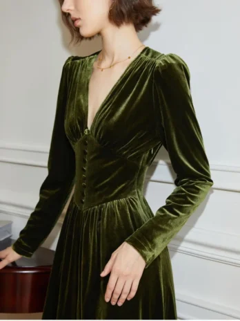 Robe Velours Kaki