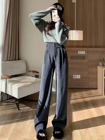 Pantalon Velours Côtelé Gris Femme