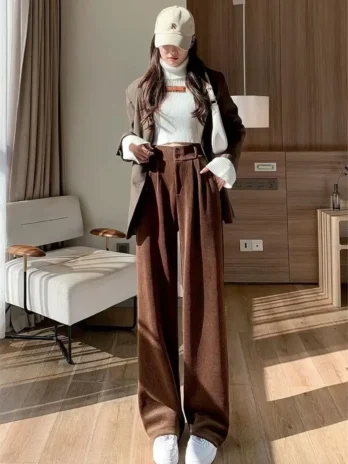 Pantalon Velours Côtelé Marron Femme