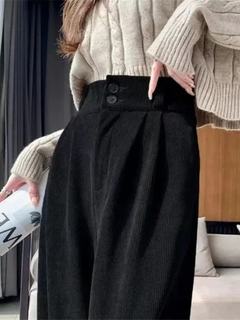 Pantalon Velours Côtelé Noir Femme