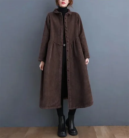 Un manteau long velours côtelé femme, chic et ultra confortable pour un style élégant en toute saison