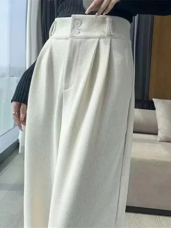 Pantalon Velours Côtelé Blanc Femme